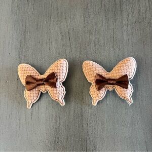 Brown Carmel Butterfly Waffle Bow 2 Two Piece 2" Alligator Clip Barrette Set
